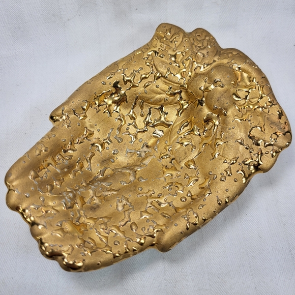 Holley Ross Weeping Bright Gold Trinket DISH 22K Open Hands Ceramic Vintage - Picture 12 of 12